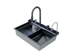 Мийка Zerix ZH7546-SET-04 DECOR Nano-Black з вбудованим змішувачем з нерж. сталі (ZM5578)