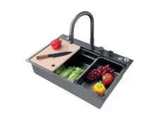 Мийка Zerix ZH7548-SET-03 Nano-Black з вбудованим змішувачем з нерж. сталі (ZM5577)