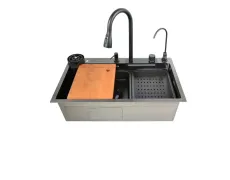 Мийка багатофункціональна Zerix ZH7546-SET-06 DECOR NANO-BLACK з вбудованим змішувачем (ZX5681)