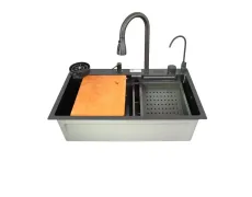 Мийка багатофункціональна Zerix ZH7546-SET-07 DECOR NANO-BLACK з вбудованим змішувачем (ZX5683)
