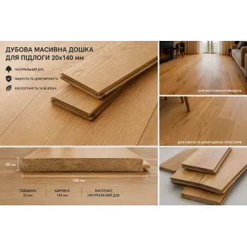 Дубова масивна дошка для підлоги 20х140 мм